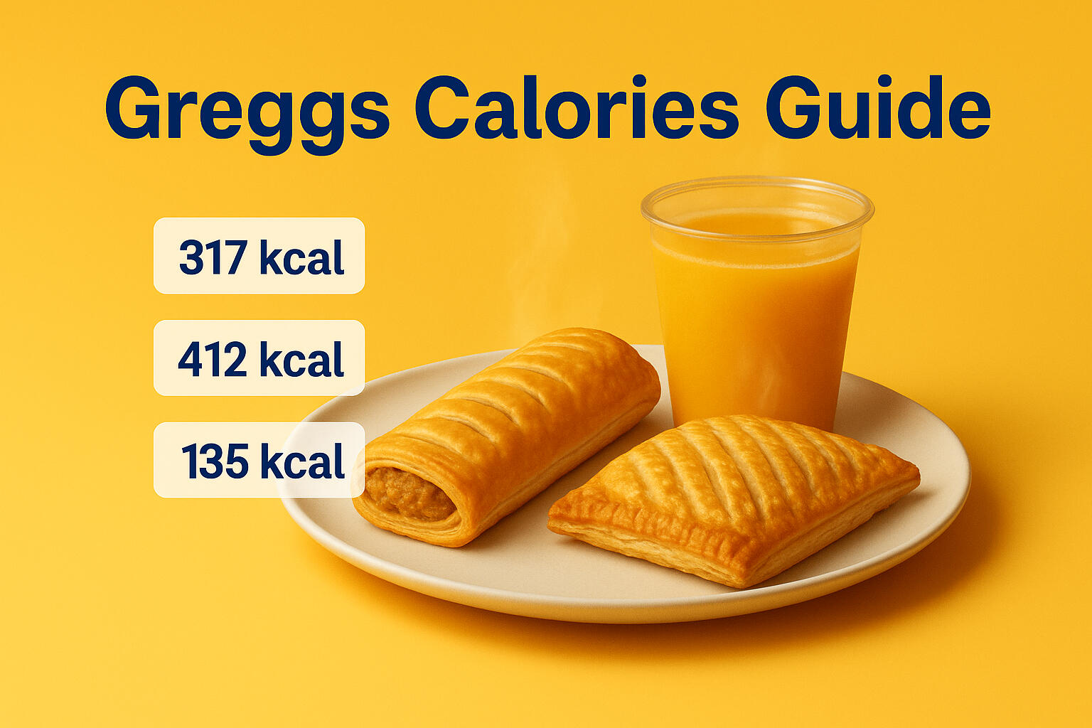 Calorie guide to Greggs menu items including pastries and drinks